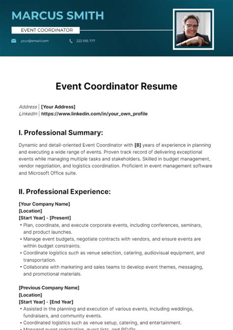 Event Coordinator Resume Template Example