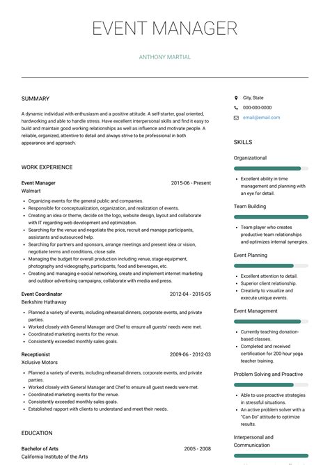 Events Manager Resume Sample