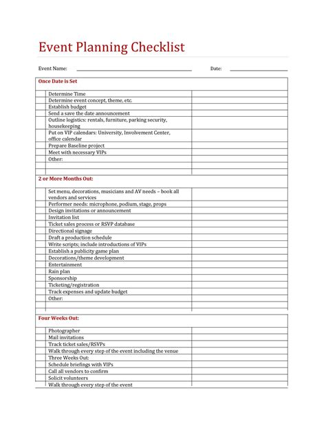 Events Checklist Template
