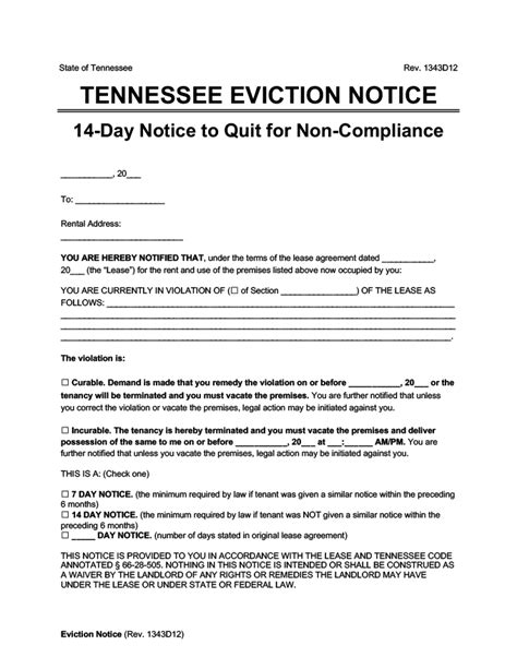 Eviction Notice Template Tennessee
