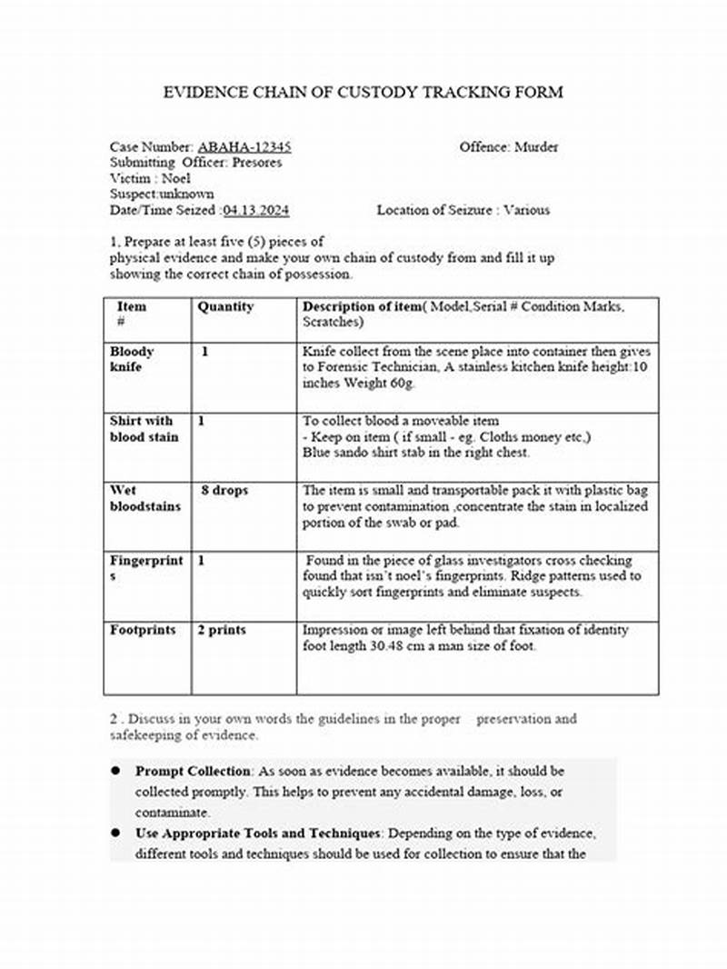 Evidence Chain Of Custody Tracking Form Example