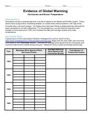 Evidence Of Global Warming Hurricanes And Ocean Temperature Worksheet Answers