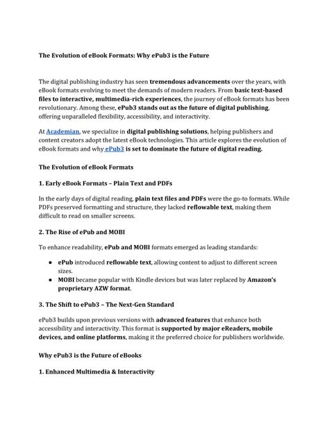 Evolution of PDF and ePub Formats