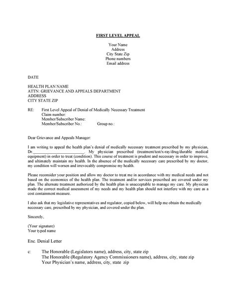 Insurance Appeal Letter Template Business