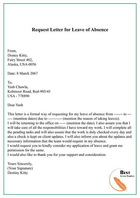 Example Of Formal Leave Of Absence Letter Request