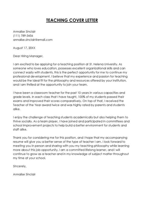 Example Cover Letter For Teaching Position