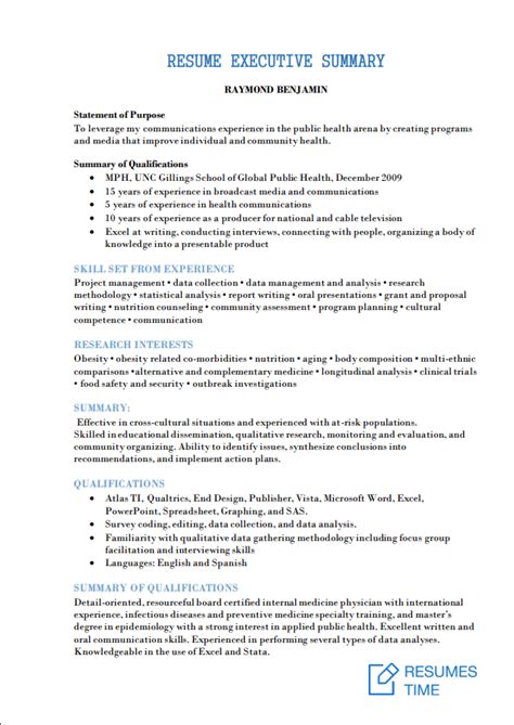Example Executive Summary Resume