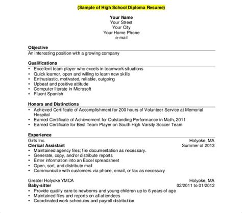 Example High School Diploma Description For Resume
