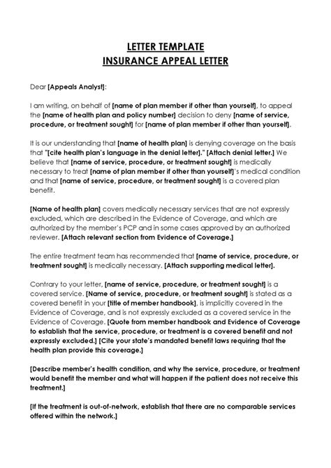 Insurance Appeal Letter Template Business