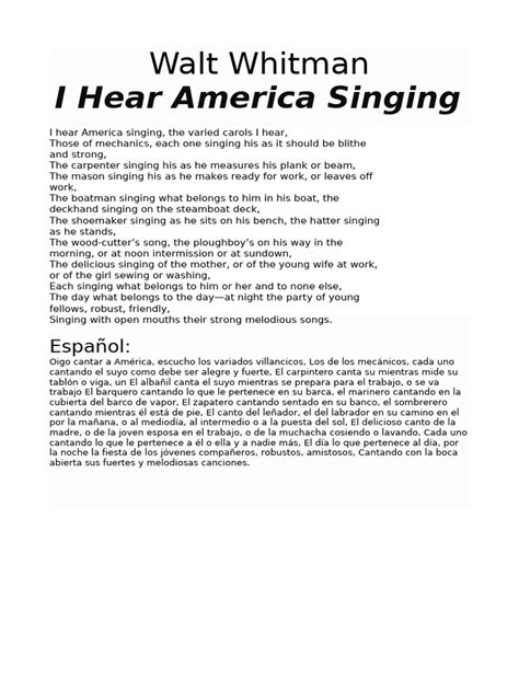 Example Of Catalog In I Hear America Singing