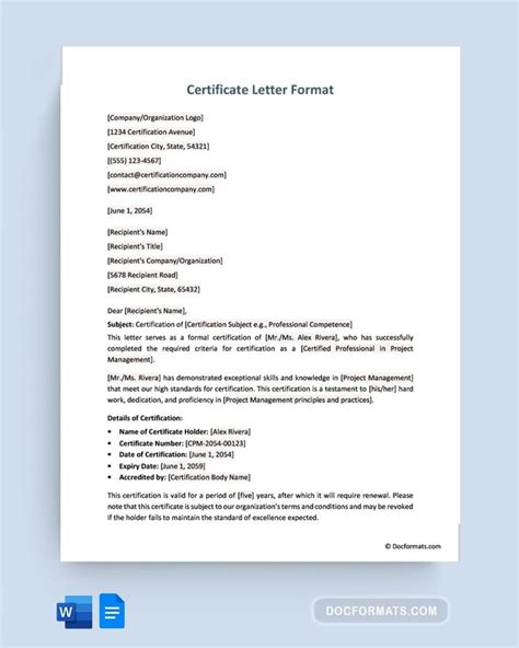 Example Of Certification Letter
