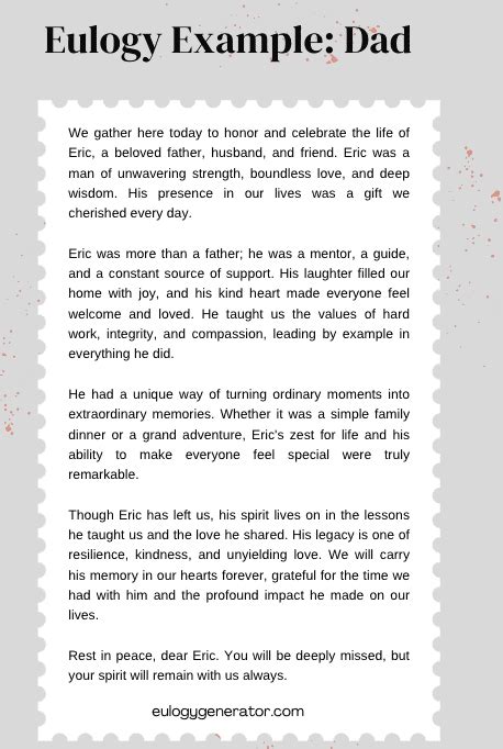 Example Of Eulogy Speech For Dad