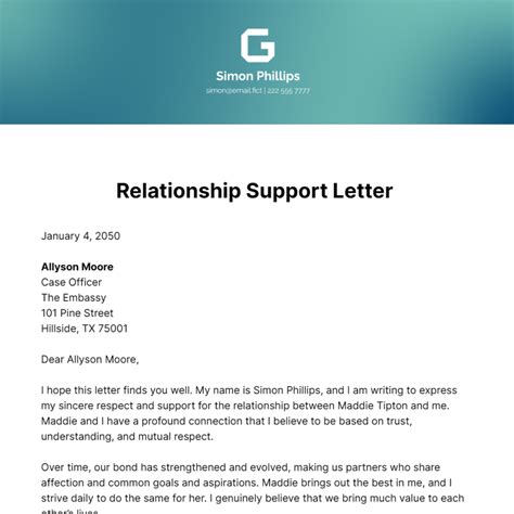 Example Of Letter To Support Genuine Relationship