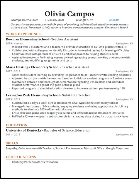 Example Resumes For Teachers