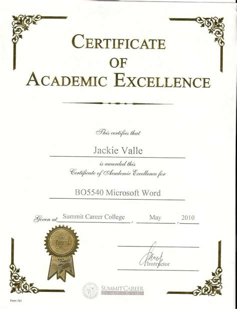 Example of academic certificate