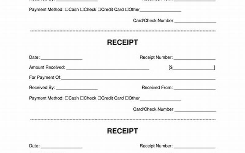 Examples Of Printable Receipt Book Templates