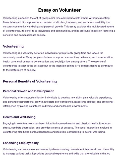 Examples Of Volunteer Work Essay