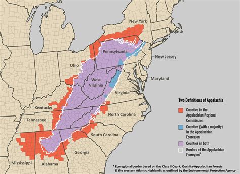 Appalachian Mountains on a map