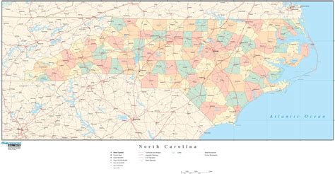 North Carolina Map with counties