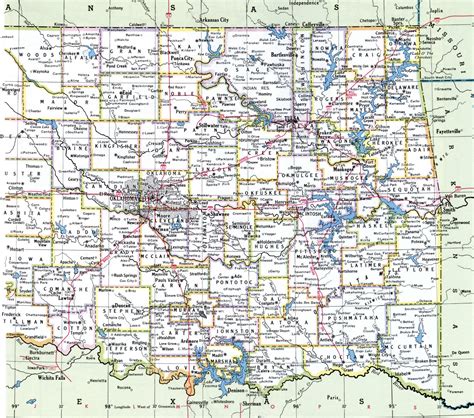 Illustration of County Map Of Oklahoma With Cities