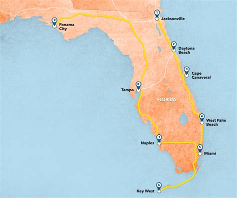 Florida's map with beaches on the West Coast