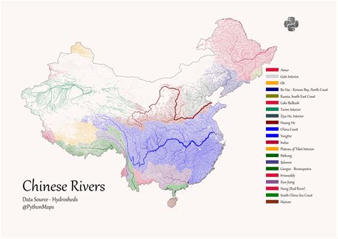 Map of China with rivers