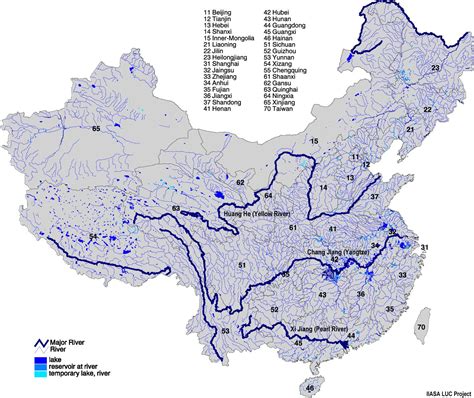 Map of China with rivers