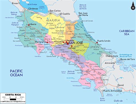 Costa Rica Central America Map