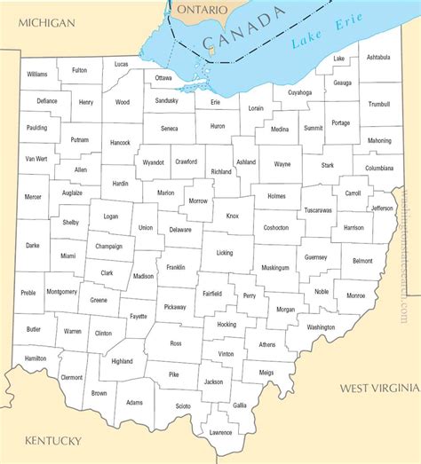 Map of Counties in Ohio with Cities