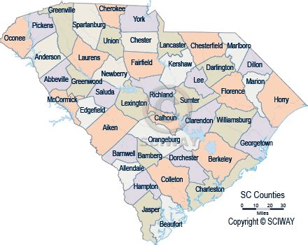Map of Counties in South Carolina