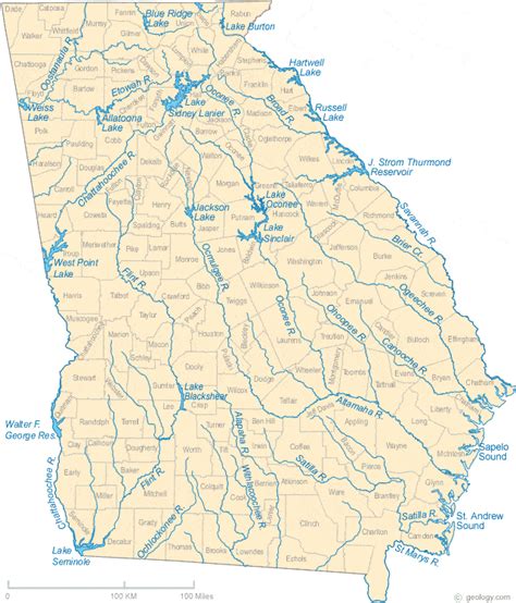 Map of Lakes in Georgia