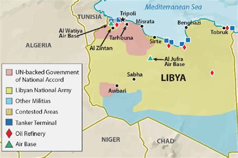 Map of Libya showing ongoing civil war