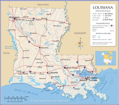 Map of Louisiana with cities