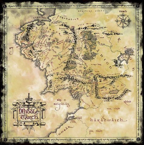 A Map of Middle Earth from Lord of the Rings
