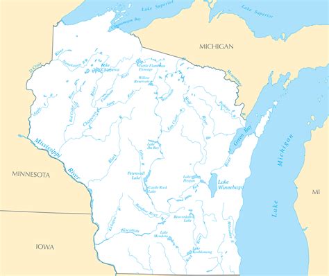 Map of Rivers in Wisconsin