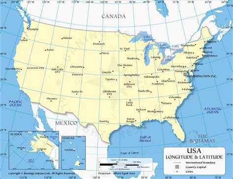 map of the US with latitude and longitude