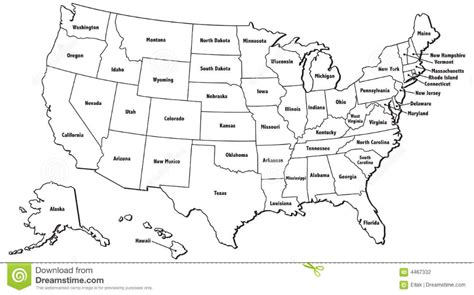 Map of USA with outlines of the states