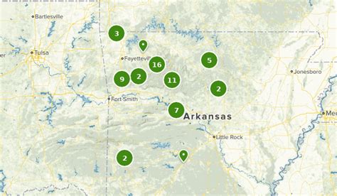 Map of waterfalls in Arkansas