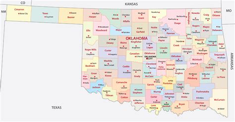 Oklahoma Counties Map with Cities
