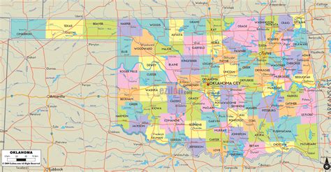 Oklahoma Counties Map with Cities