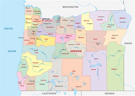 Oregon Counties and Cities Map