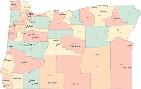 Oregon Counties and Cities Map