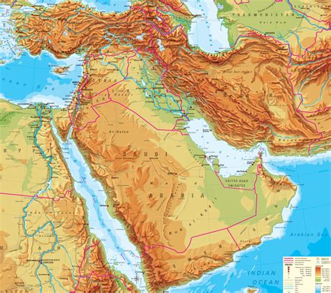 Physical Map of Middle East