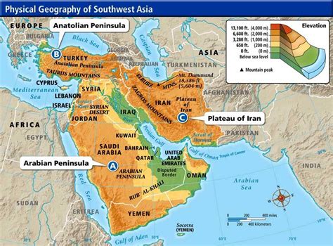 Physical Map of Southwest Asia