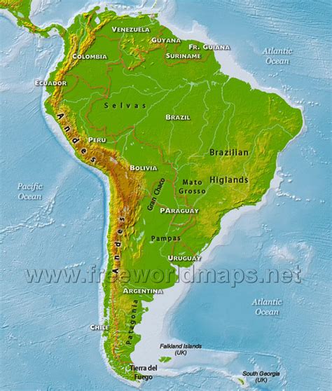 South America Map With Physical Features