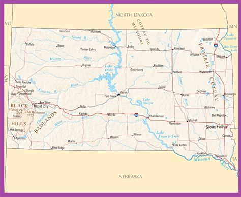 South Dakota Map with Cities