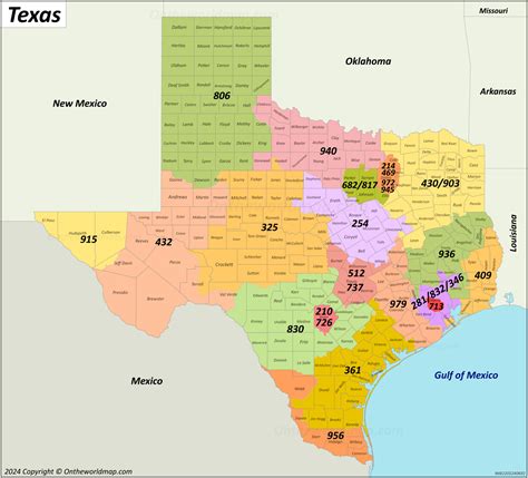 Texas Map of Area Codes