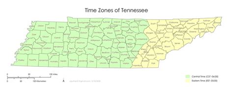 Map of Time Zone in Tennessee