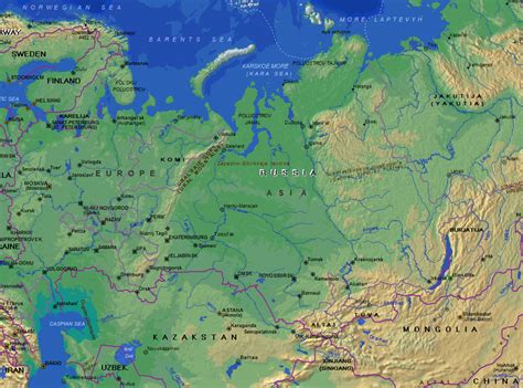 World Map with the Ural Mountains