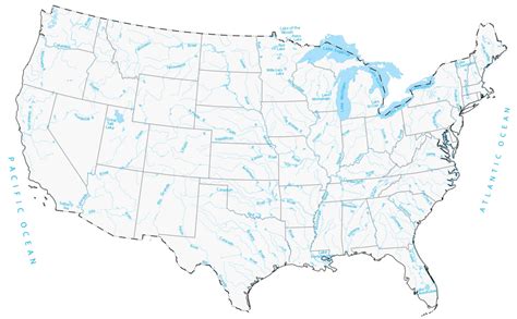 USA rivers and lakes map